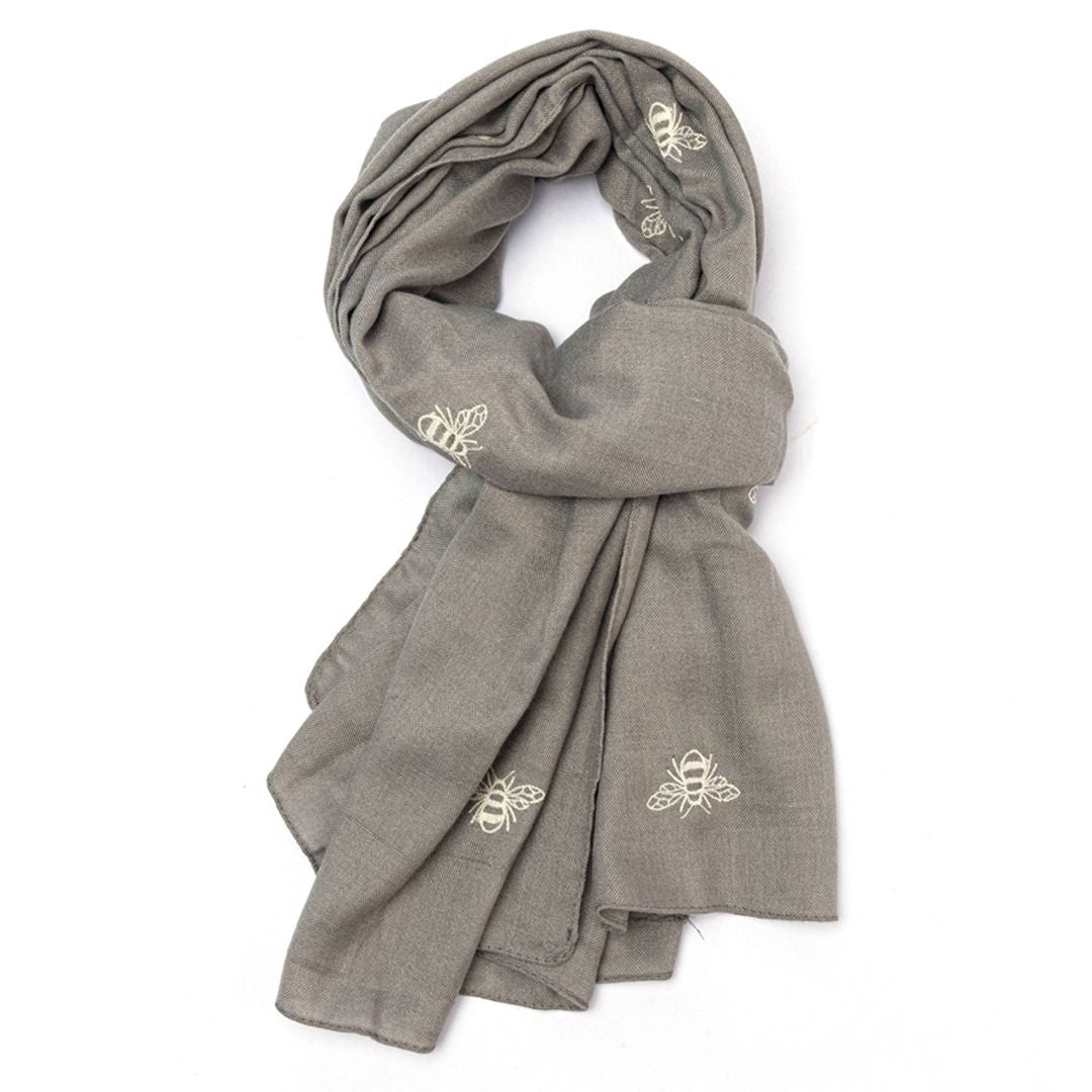 Embroidery Bees Scarf Grey