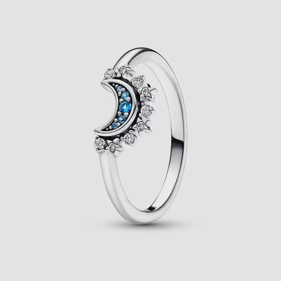 Pandora Celestial Blue  silver Sparkling Moon Ring