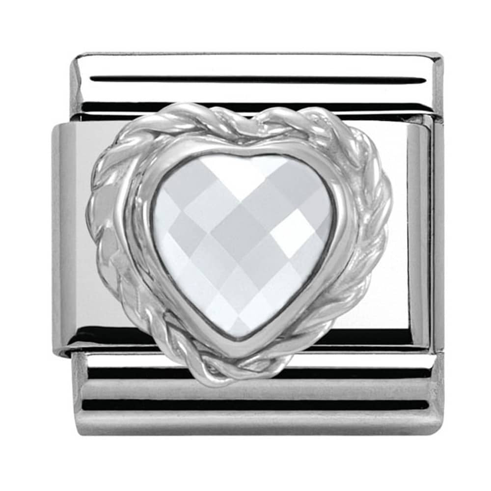 Nomination Silver White Faceted Heart Charm
