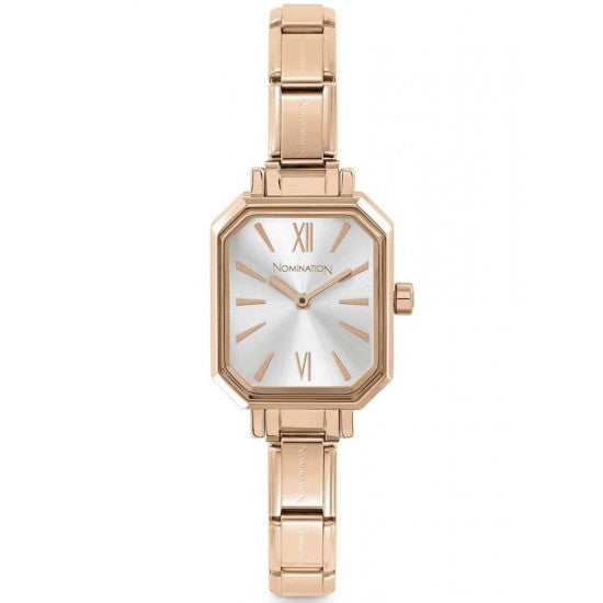 Nomination Watches- Stainless Steel With Rose Gold Electrplating Paris Rectangular Watch With Silver Face