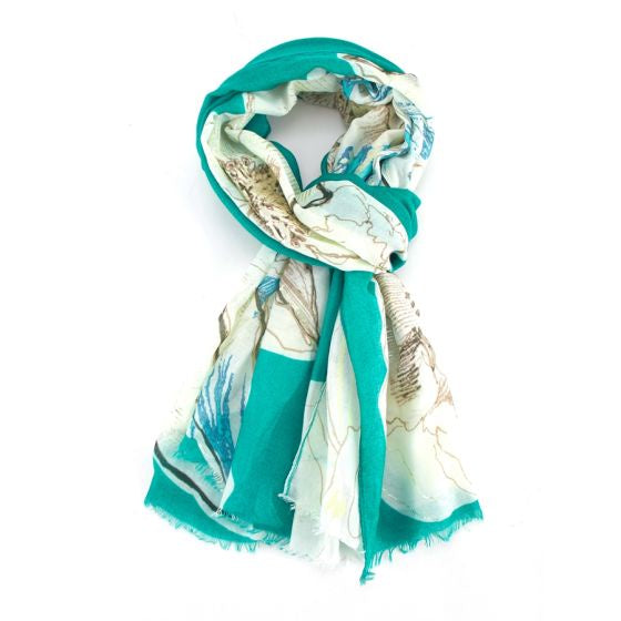 Silver Floral Scarf Teal