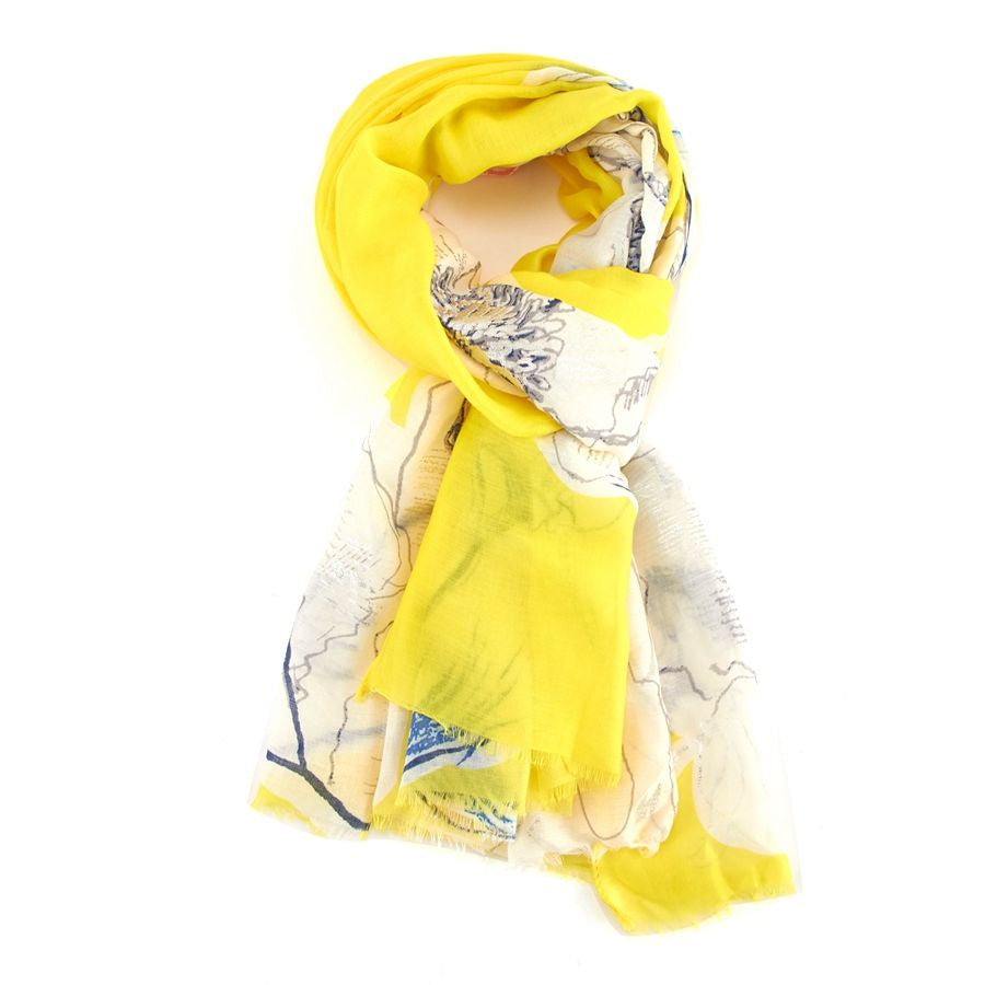 Silver Floral Scarf Yellow