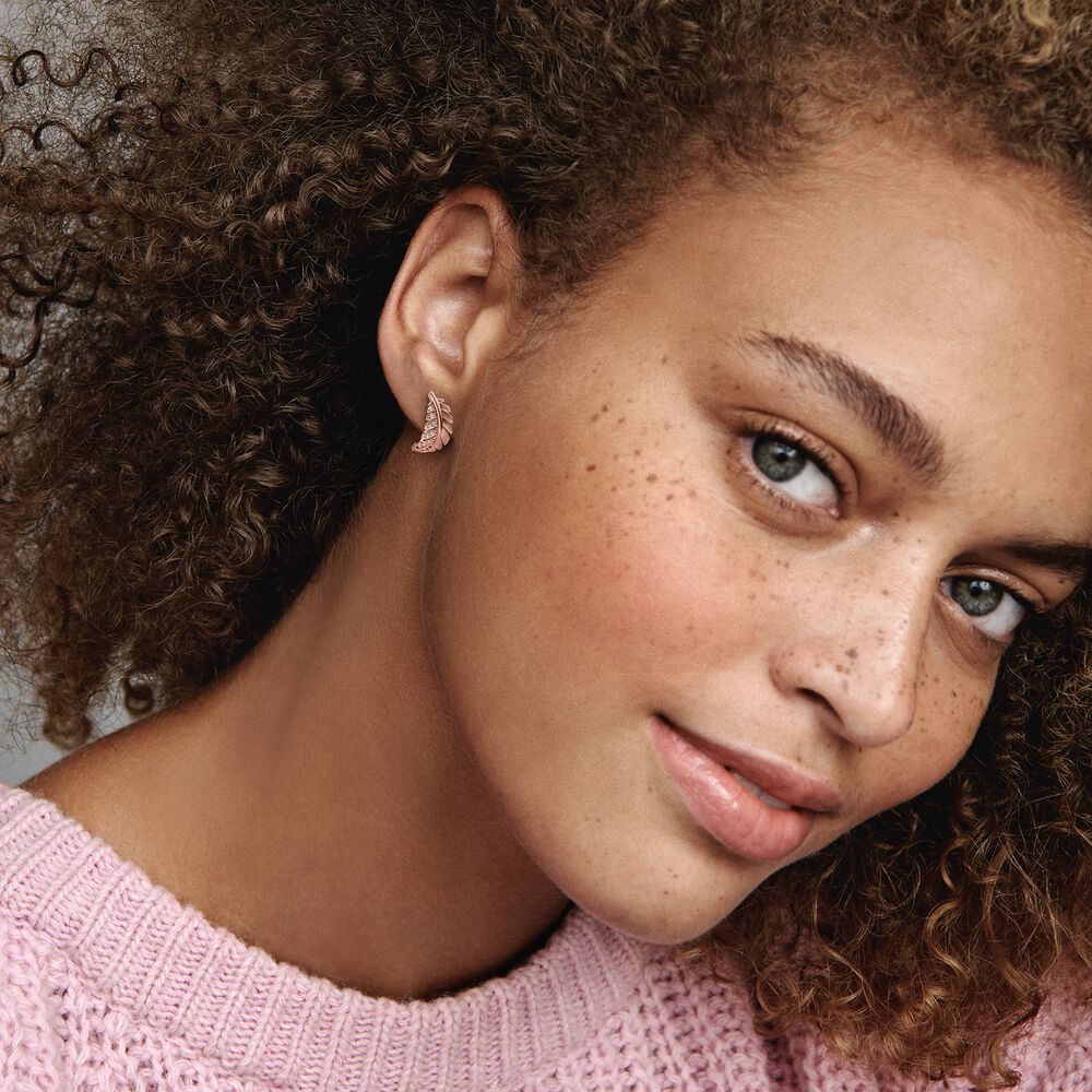 Pandora Floating Curved Feather Stud Earrings