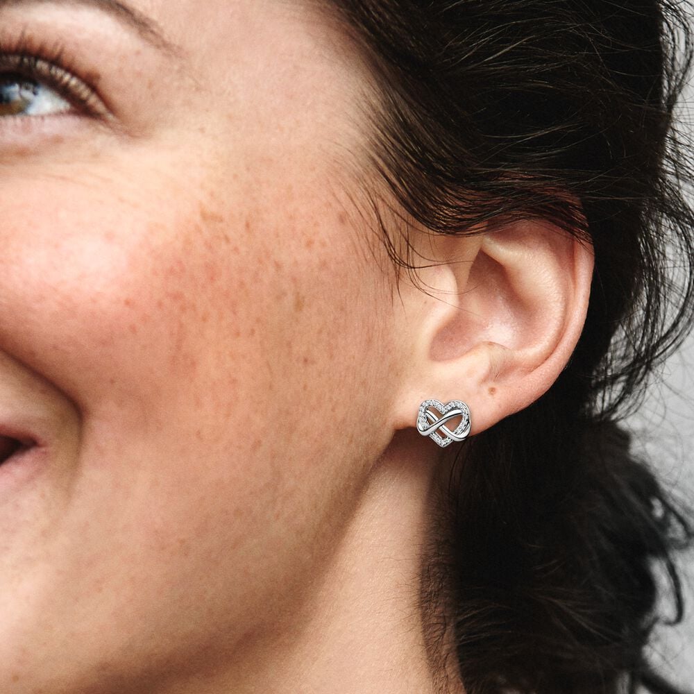 Pandora Sparkling Infinity Heart Stud Earrings