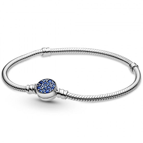 Pandora Moments Sparkling Blue Disc Snake Chain Bracelet