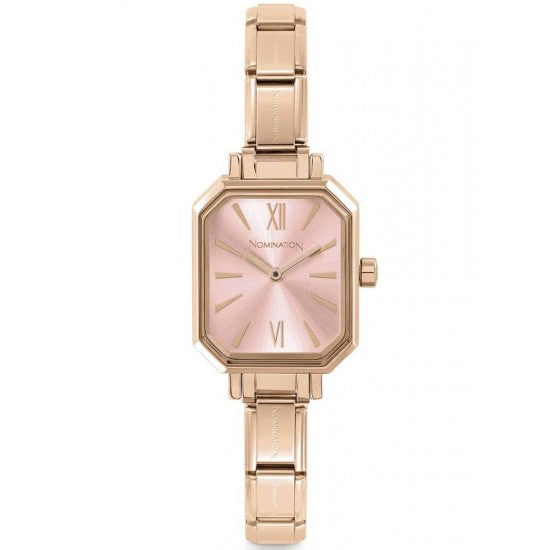 Nomination Watches- Stainless Steel With Rose Gold Electrplating Paris Rectangular Watch With Pink Face