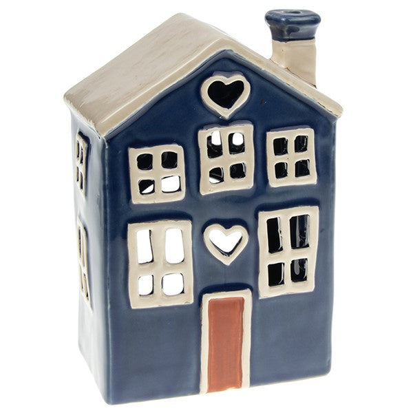Village Pottery Heart House Blue Tealight Holder