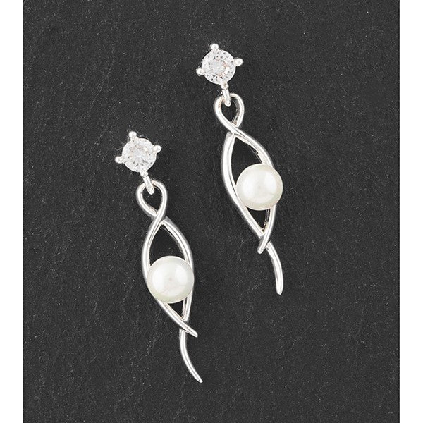 Crossover Silver Plated Modern Pearl Earrings