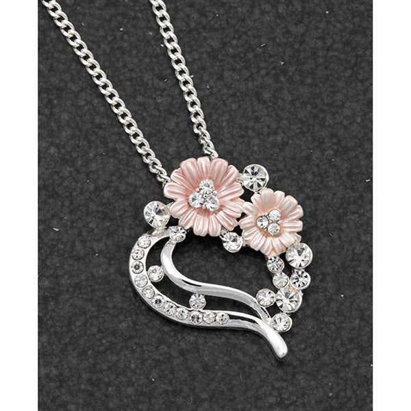 Gerbera Daisy Silver Plated Heart Necklace