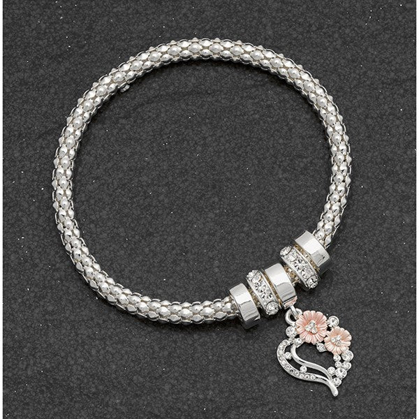 Gerbera Daisy Silver Plated Mesh Bracelet