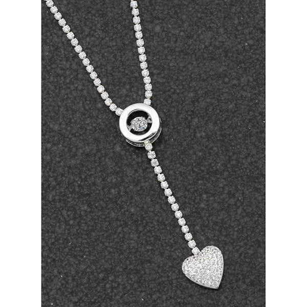 Moving Crystal Silver Plated Drop Heart Necklace