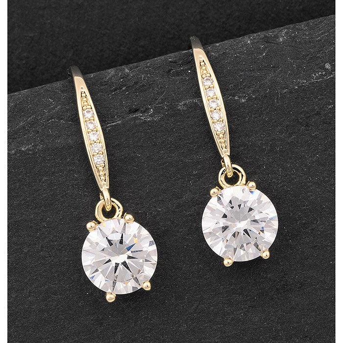 Pure Elegance Hang Solitaire Gold Plated Earrings