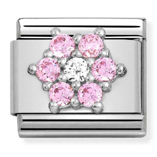 Nomination Silver White And Pink Cubic Zirconia Flower Charm