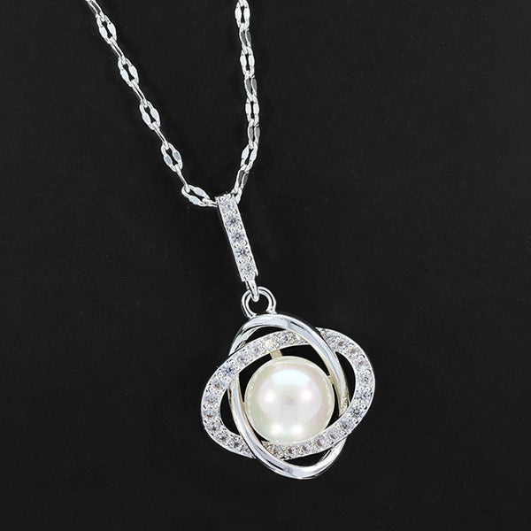 Sparkle Pearl Knot Silver Plated Necklace