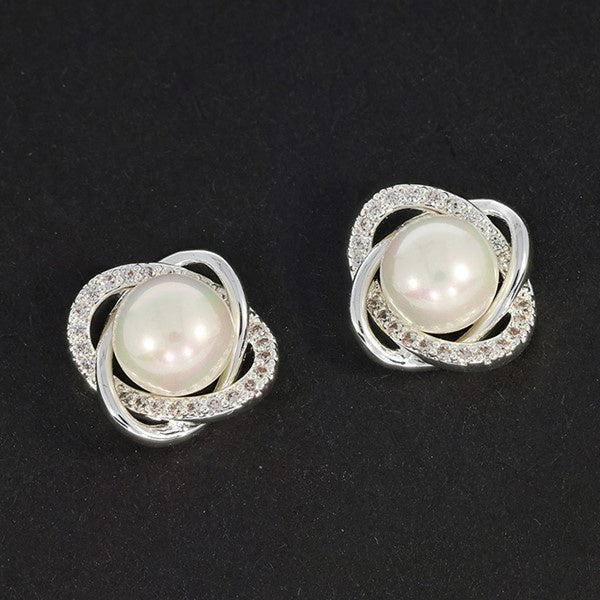 Sparkle Pearl Knot Silver Plated Earrings