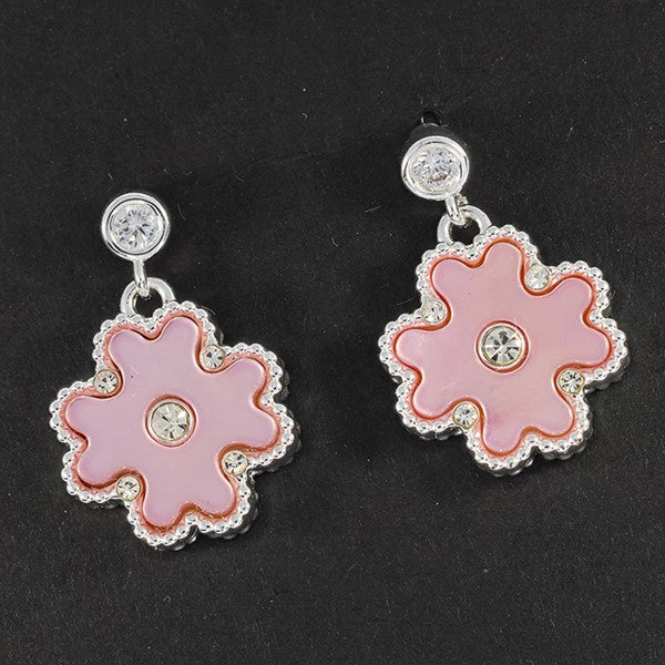Clover Mother Of Pearl Crystal Silver Plated Earrings Pink