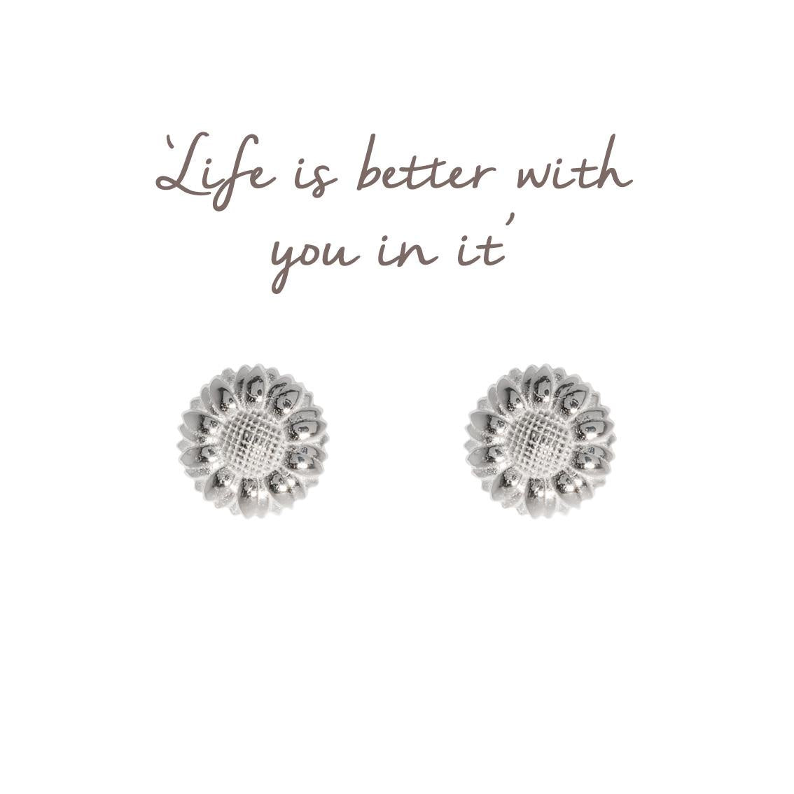 Mantra Sunflower Earrings | Sterling Silver