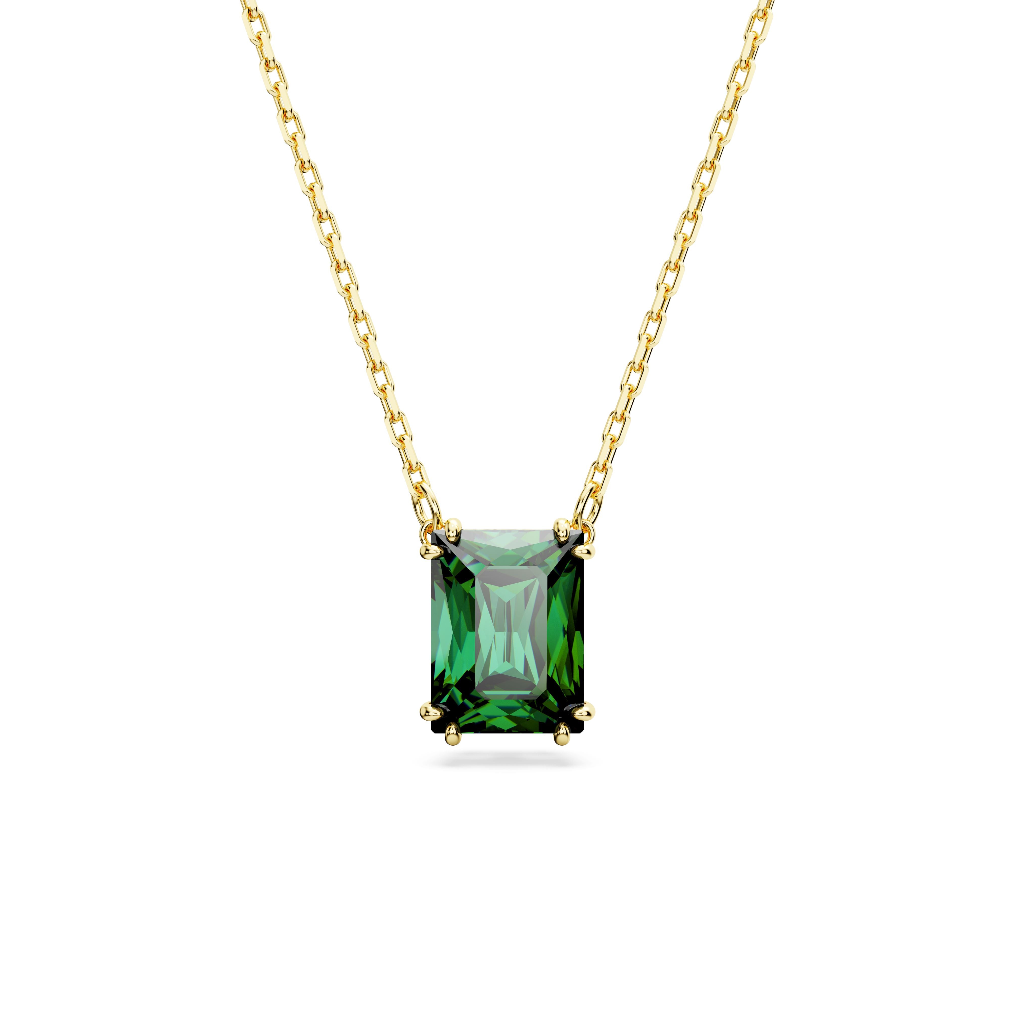 Swarovski Matrix Gold Tone Green Rectangular Necklace