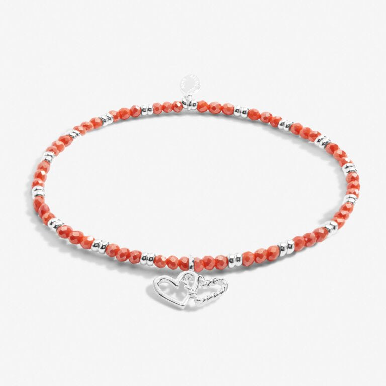Joma Boho Beads Double Heart Coral & Silver Bracelet