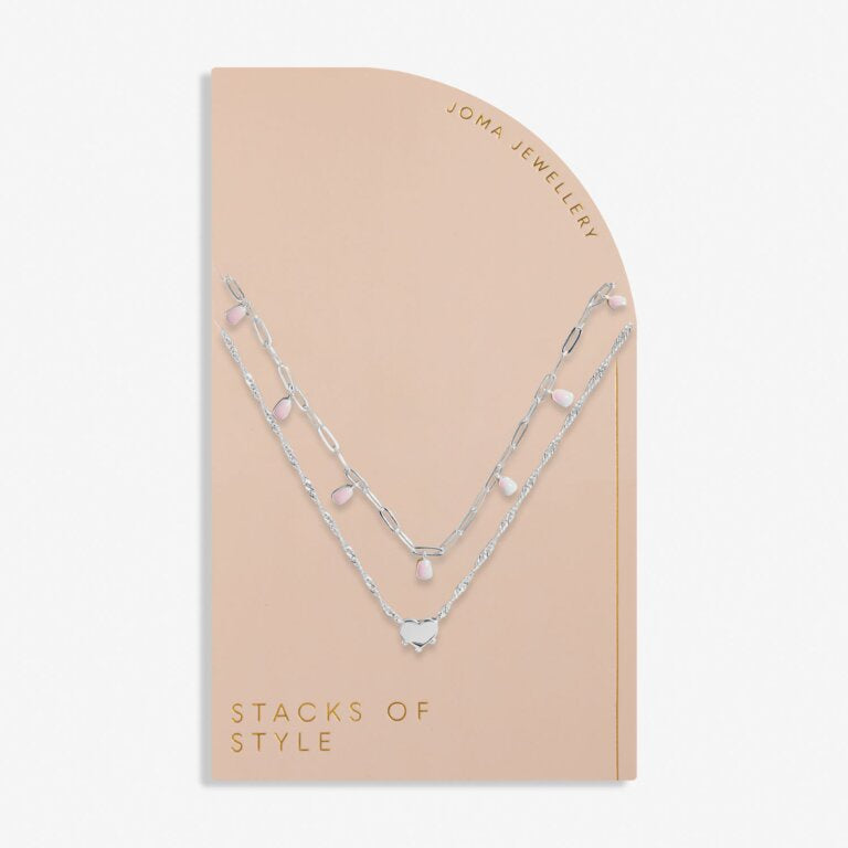 Joma A Little Stacks Of Style Pink Enamel Silver Necklace