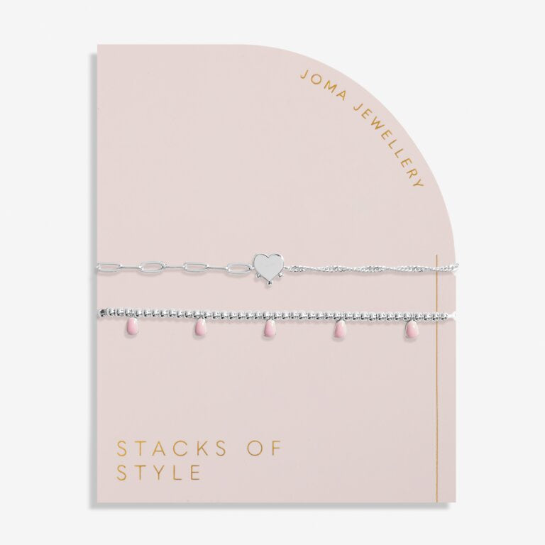 Joma A Little Stacks Of Style Pink Enamel Silver Set Of 2 Bracelets