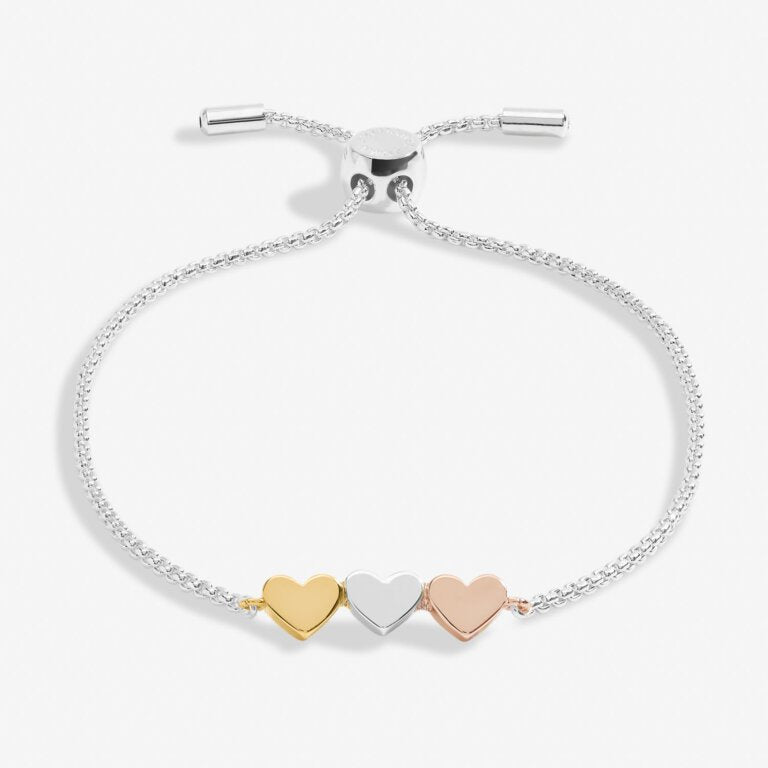 Joma Mini Charms Three Tone Hearts Silver Bracelet