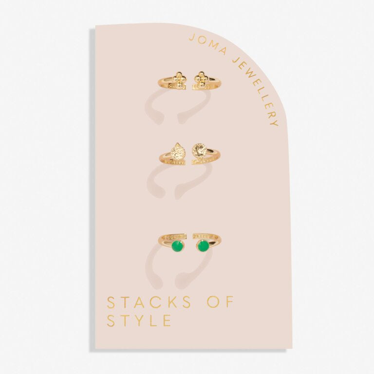 Joma A Little Stacks Of Style Green Enamel Set Of 3 Gold Rings