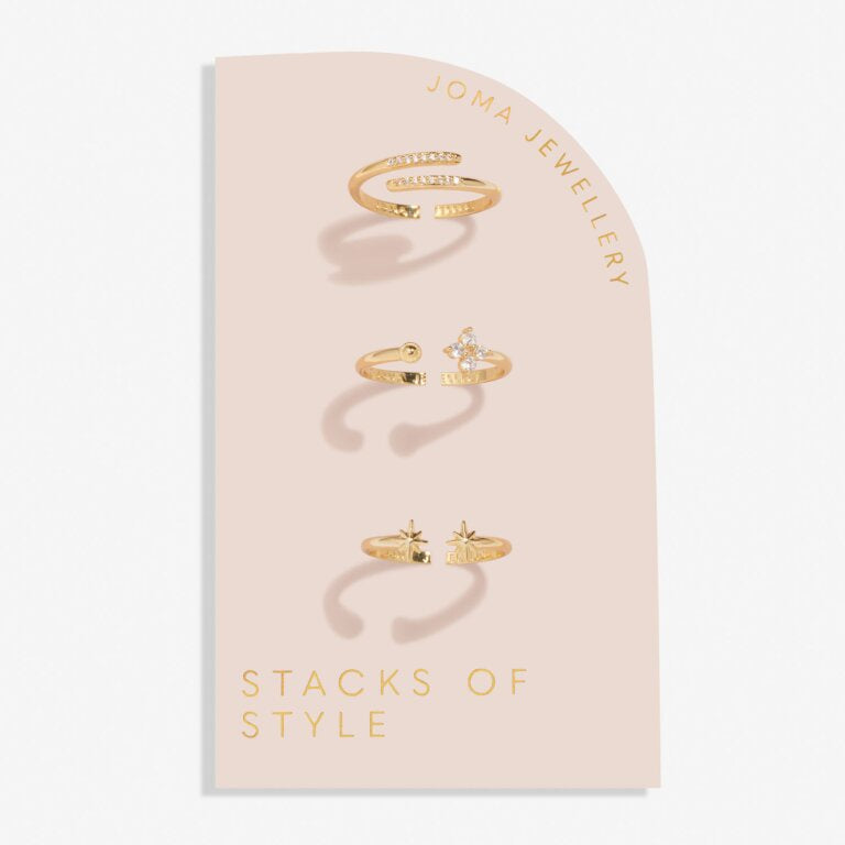 Joma A Little Stacks Of Style Set Of 3 Star & CZ Gold Rings