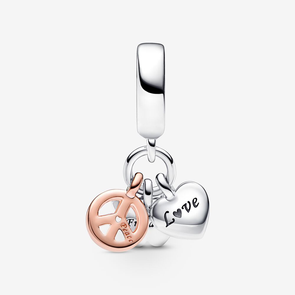 Pandora Two-Tone Rainbow Heart, Butterfly & Peace Triple Dangle Charm