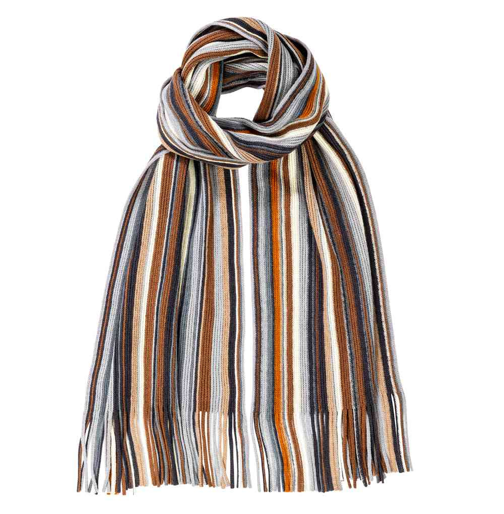 Boardmans Mens Arlo Scarf Chocolate/Navy Multi Stripe