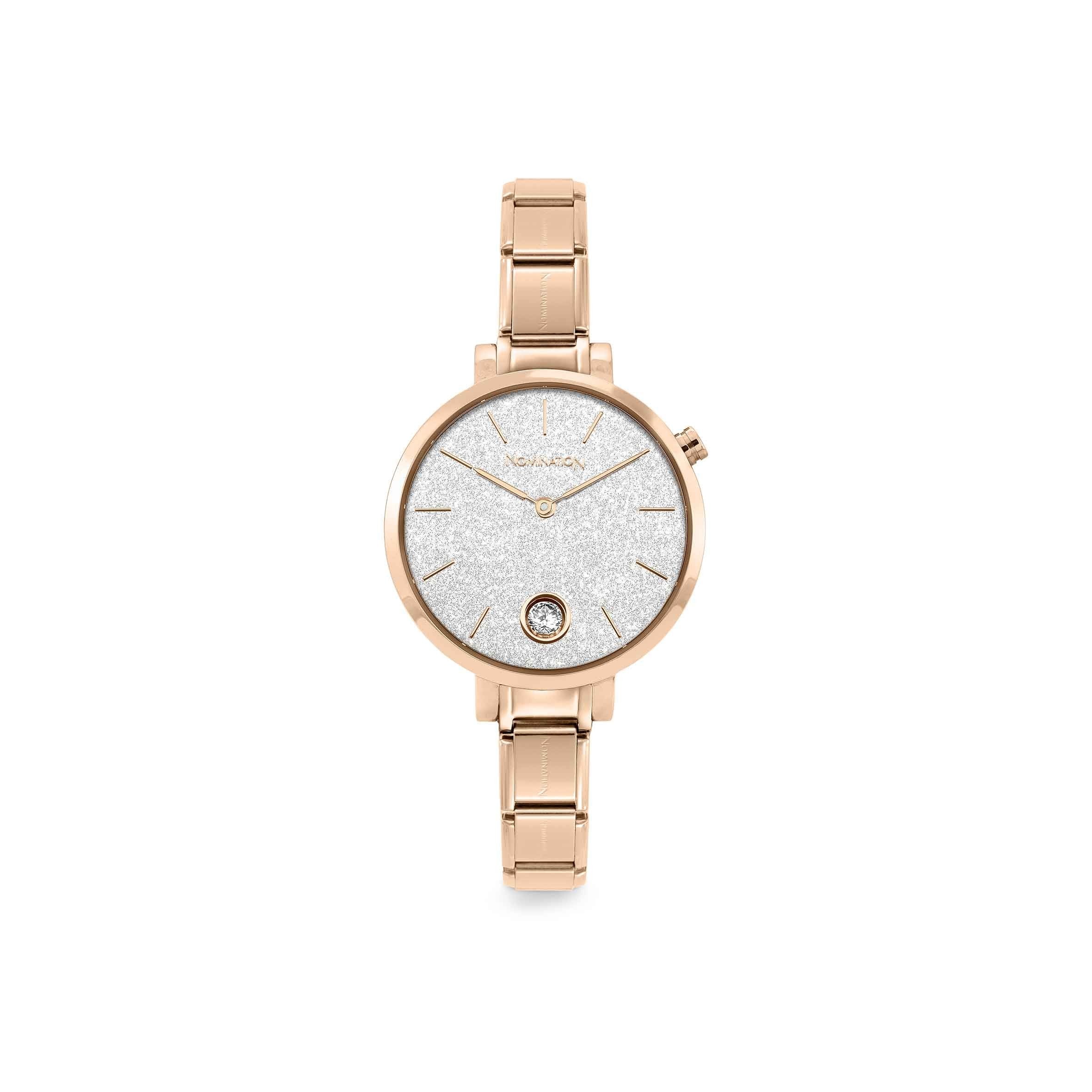 Nomination Paris Rose Gold PVD Watch with Silver Glitter