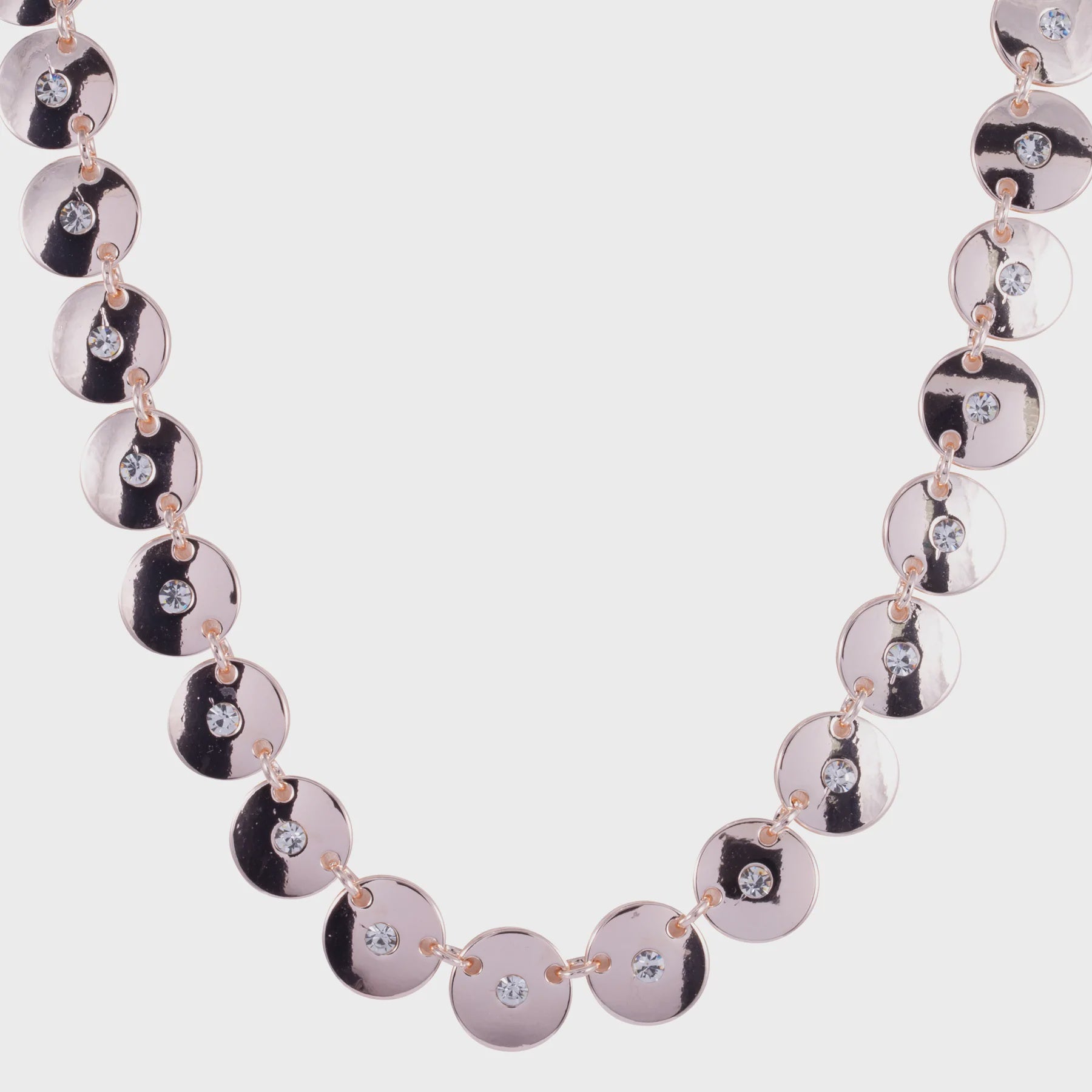 Rose Gold Disc & Clear Stone Short Necklace