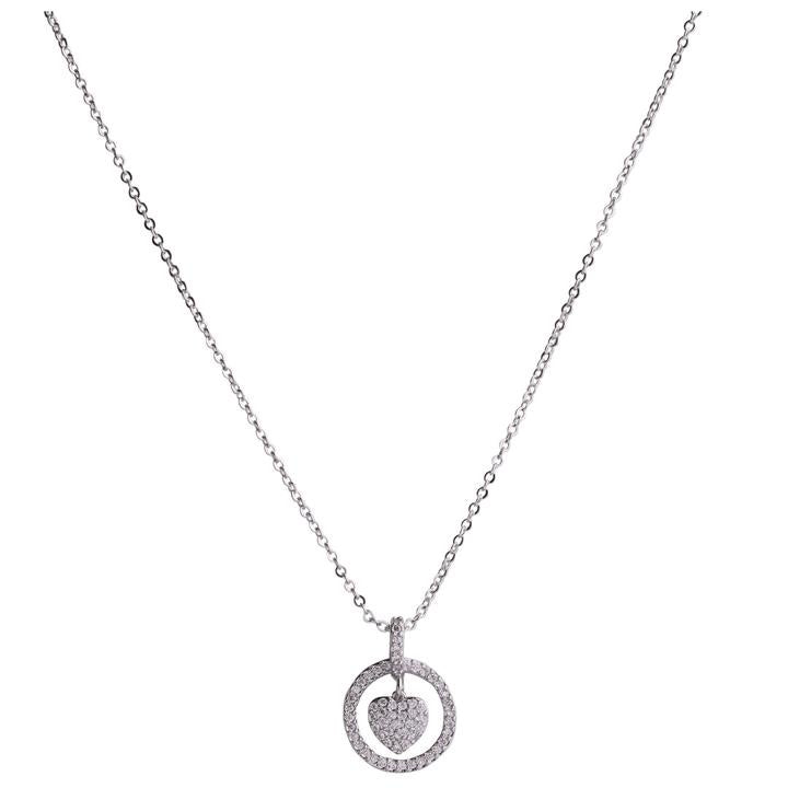 Keira White Gold Plated Crystal Encircled Heart Short Necklace By D & X London