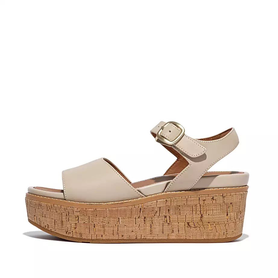 FitFlop Eloise Cork-Wrap Leather Back-Strap Wedge Sandals Stone Beige