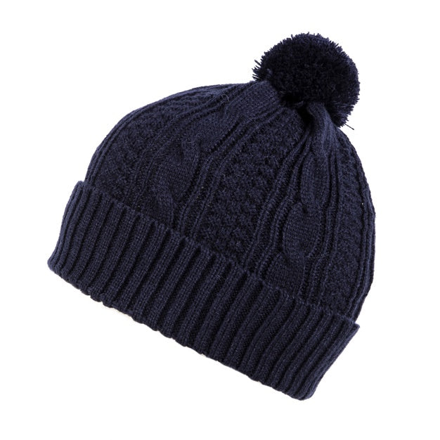 Boardmans Mens Edward Cable Knit Pom Pom Hat Navy