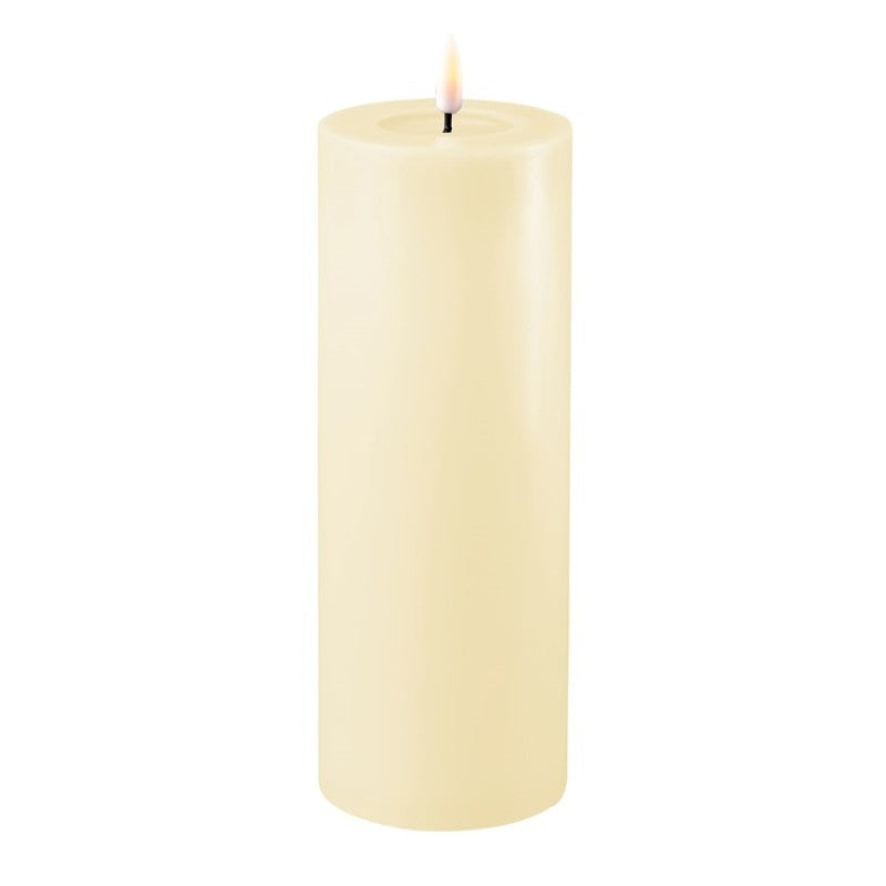 Cream LED 3D Real Flame Pillar Candle 7.5cm x 20cm