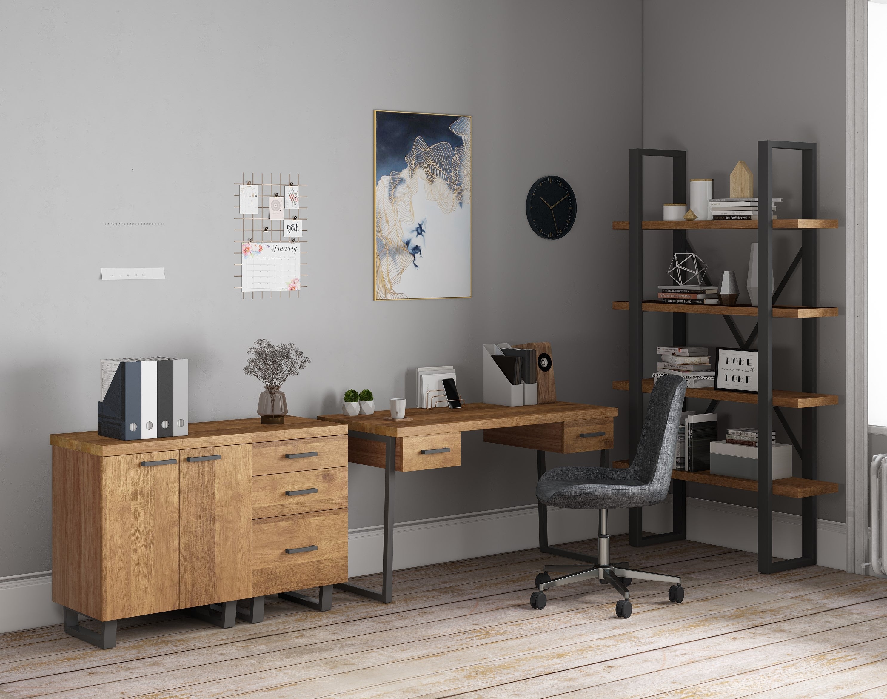 Classic Fusion Oak Office Desk With drawers FSDDK