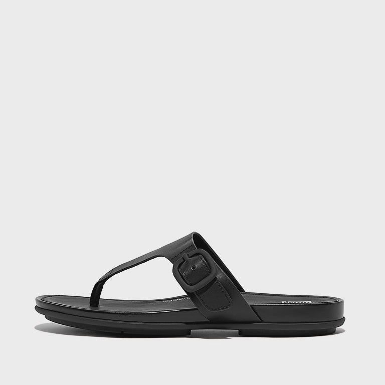FitFlop Gracie Rubber-Buckle Leather Toe-Post Sandals Black