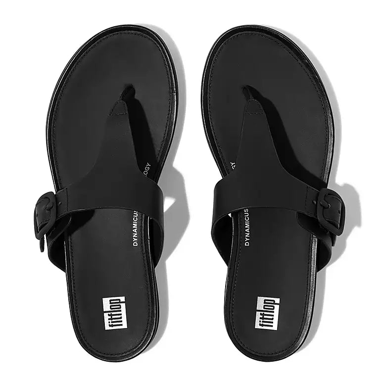 FitFlop Gracie Rubber-Buckle Leather Toe-Post Sandals Black
