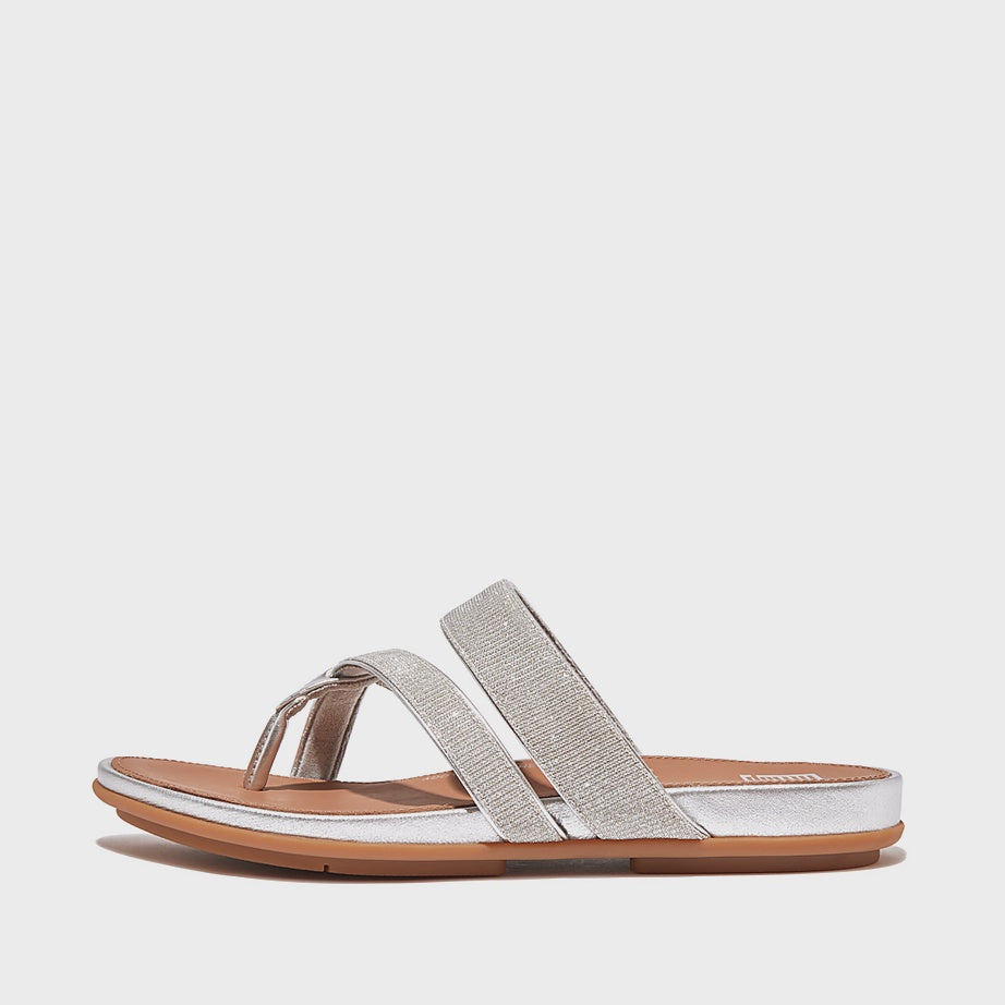 FitFlop Gracie Shimmerlux Strappy Toe-Post Sandals Silver