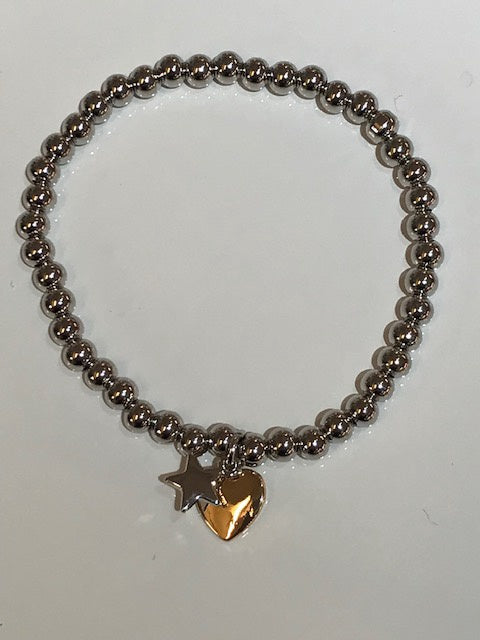 Emily Heart & Star Pendant Beaded Bracelet