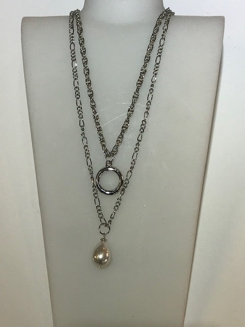 Silver & Pearl Drop Long Necklace By D & X of London