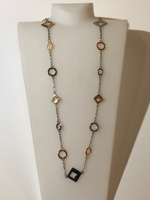 Circle and Diamond Silver & Gold Necklace By D & X London
