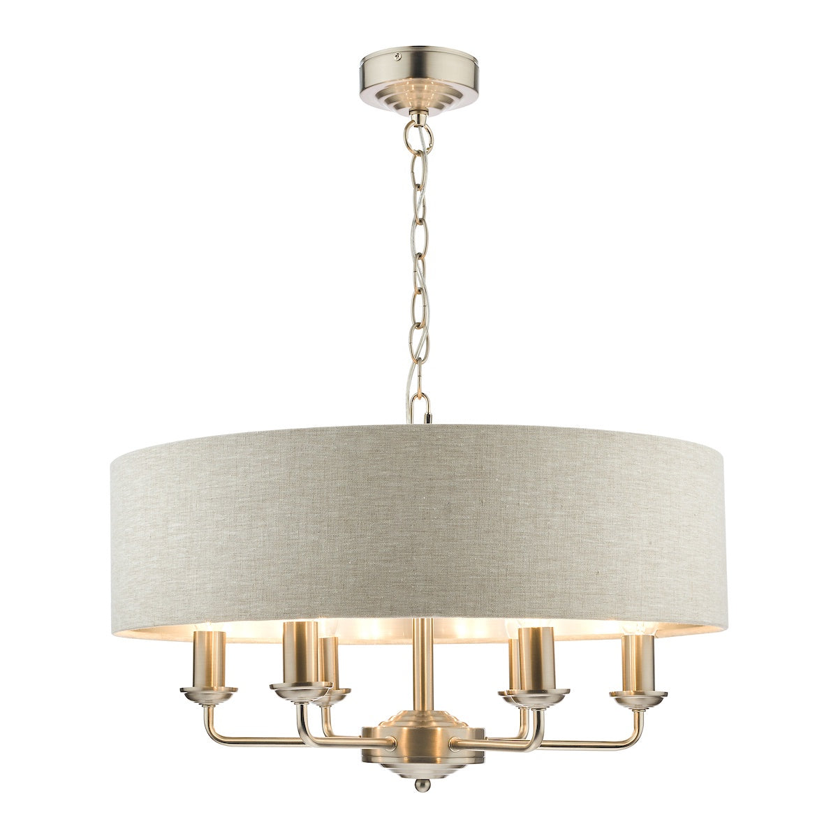 Laura Ashley Sorrento Brushed Chrome 6 Light Armed LA3518806-Qd Fitting Ceiling Light with Natural Shade