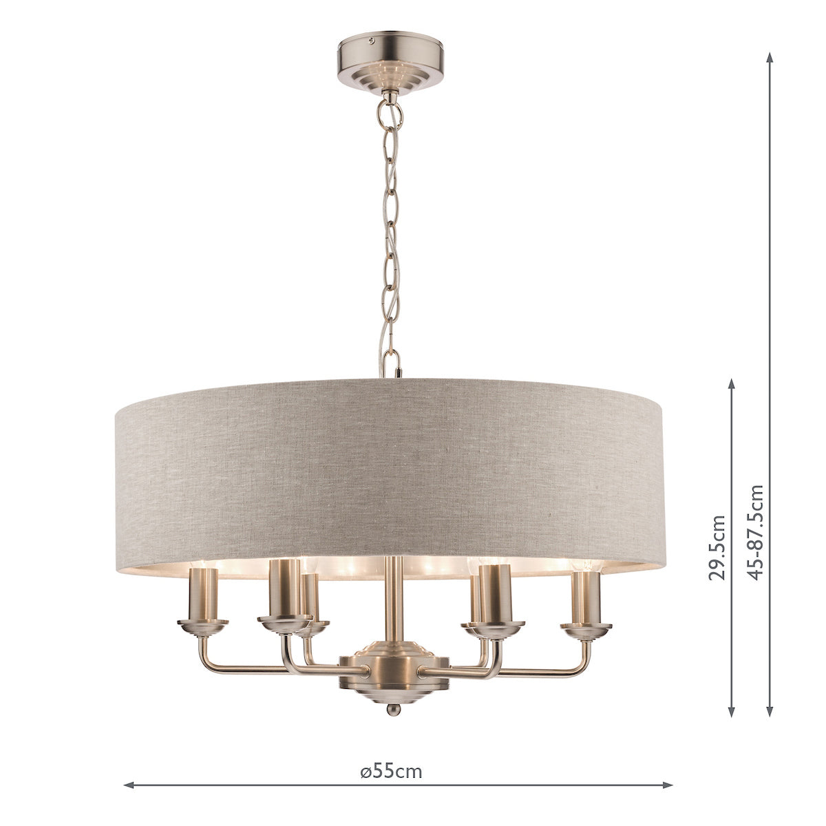 Laura Ashley Sorrento Brushed Chrome 6 Light Armed LA3518806-Qd Fitting Ceiling Light with Natural Shade