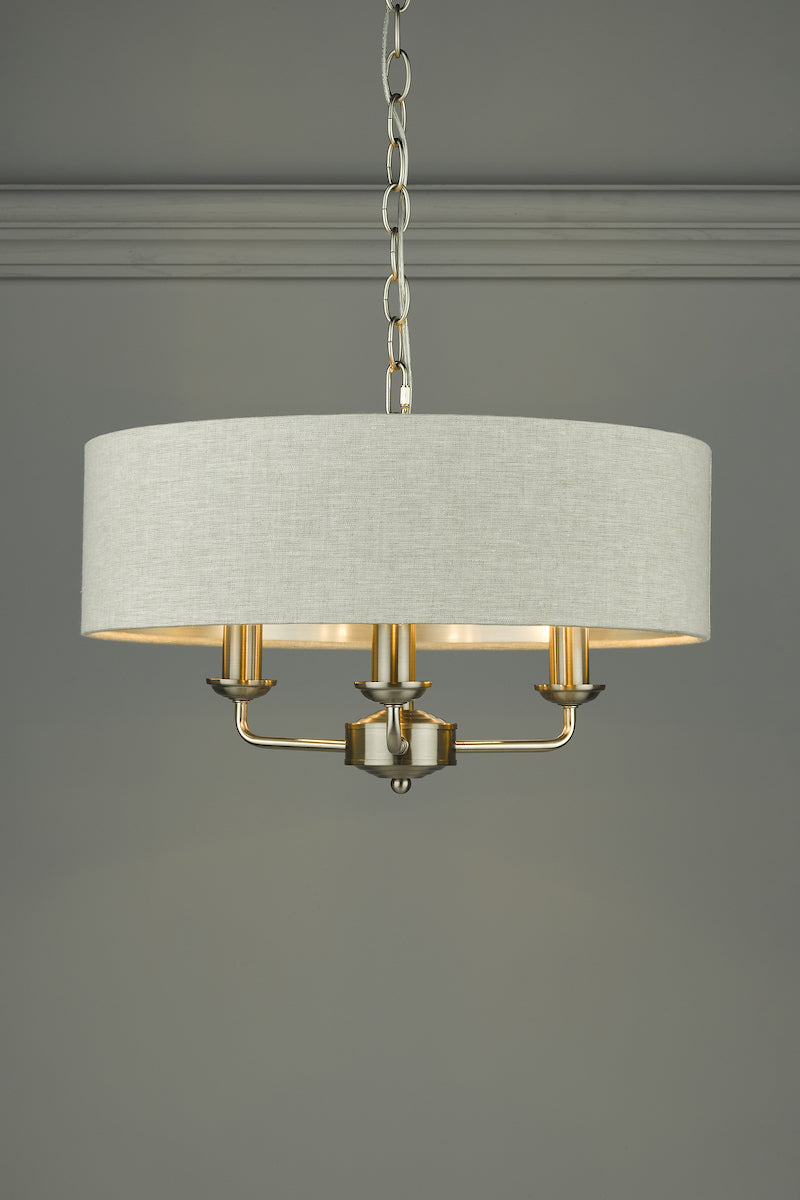 Laura Ashley Sorrento Brushed Chrome LA3567326-Q  3 Light Armed Fitting Ceiling Light with Natural Shade