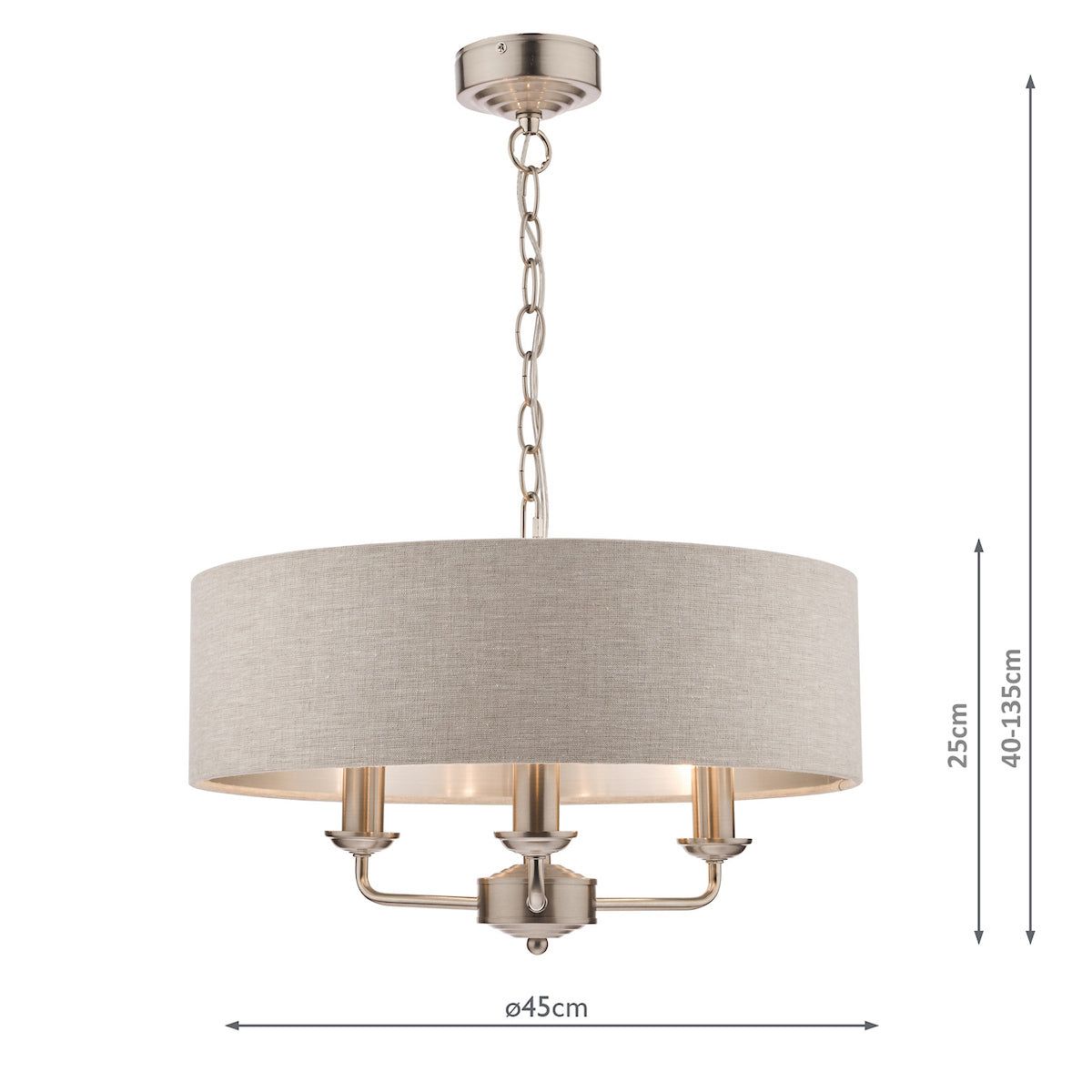 Laura Ashley Sorrento Brushed Chrome LA3567326-Q  3 Light Armed Fitting Ceiling Light with Natural Shade