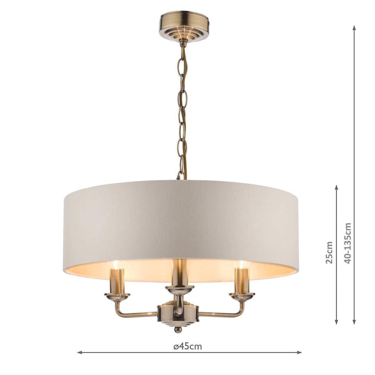 Laura Ashley Sorrento Antique Brass LA3621363-Q 3 Light Armed Fitting Ceiling Light with Ivory Shade