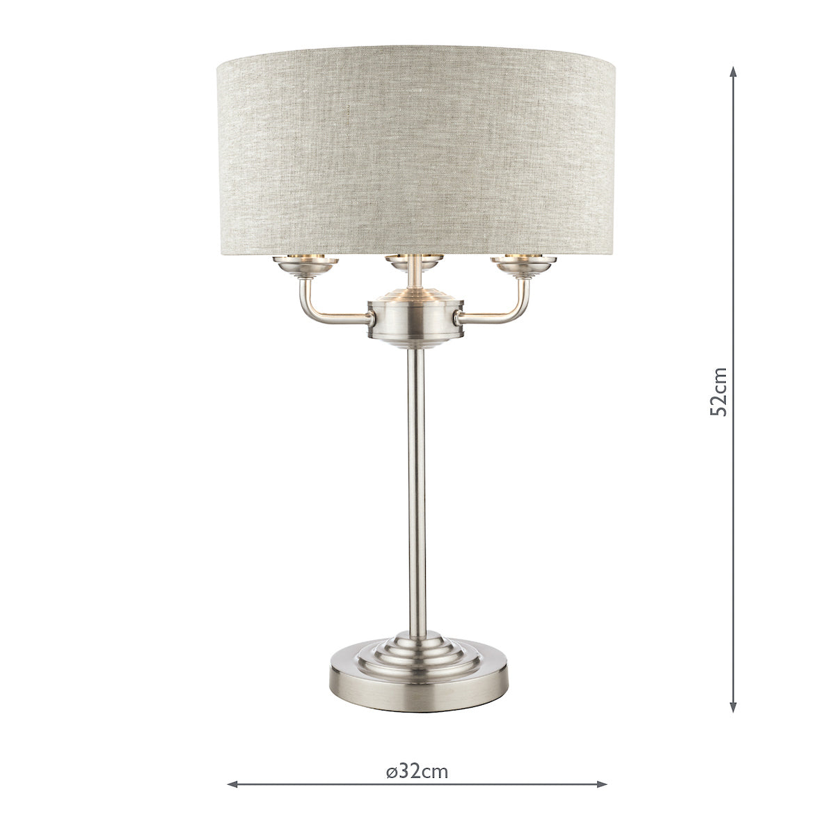 Laura Ashley Sorrento Brushed Chrome LA3636753-Q 3 Light Table Lamp with Natural Shade