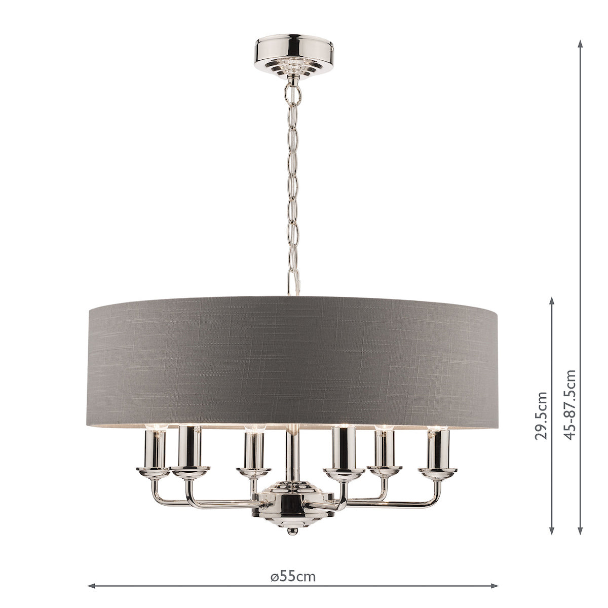 Laura Ashley Sorrento Polished Nickel 6 Light LA3668938-Q  Armed Fitting Ceiling Light with Charcoal Shade